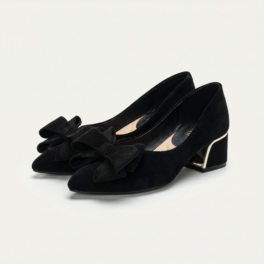 Noelle | Black Suede Bow Pump