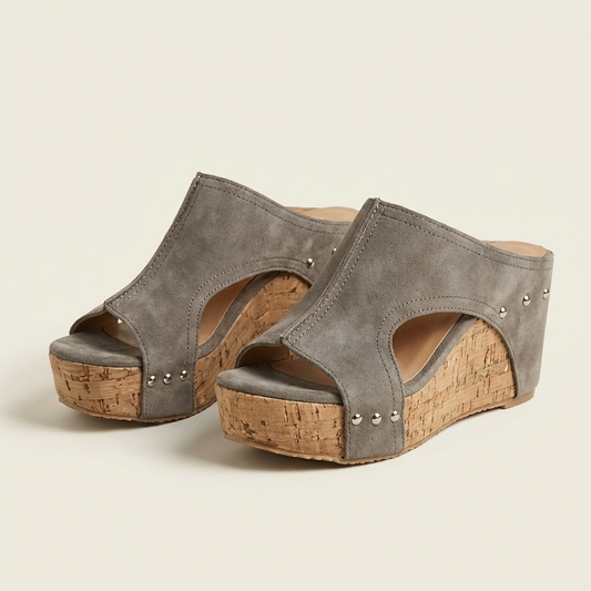 Dollyana | Peep-Toe Cork Wedge Slide Sandal