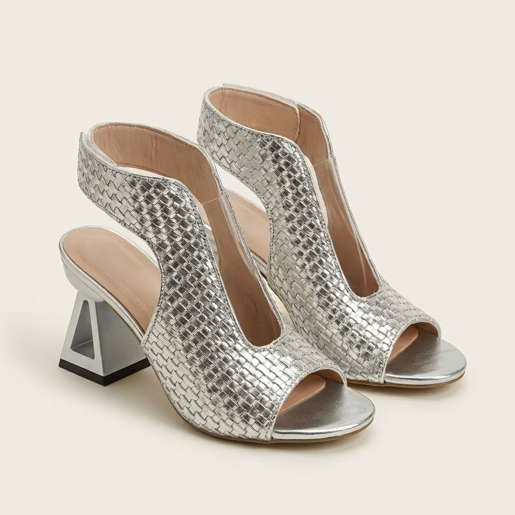 Dariana | Woven-Texture Peep-Toe Slingback Heel