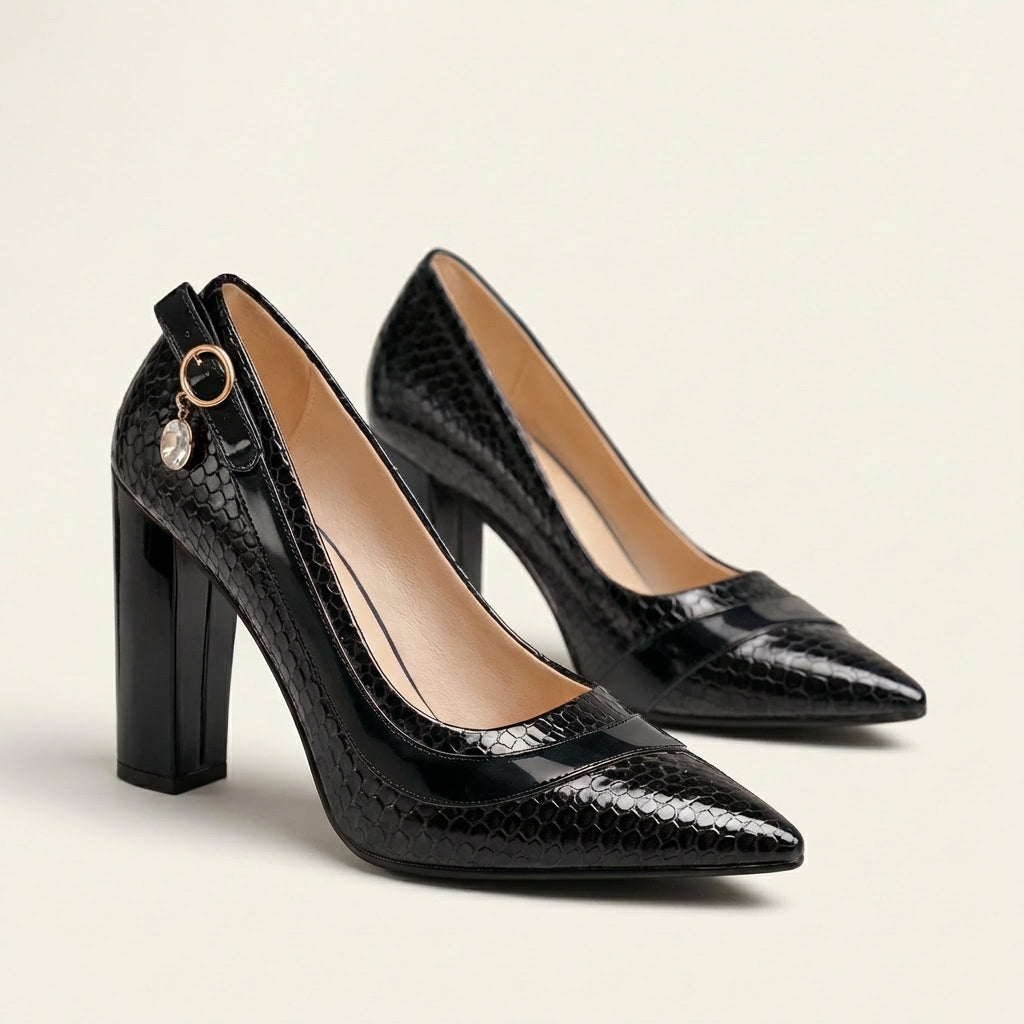 Argelia | Croc-Embossed Block Heel Pump - Image 3