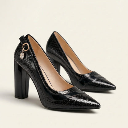 Argelia | Croc-Embossed Block Heel Pump - Image 3