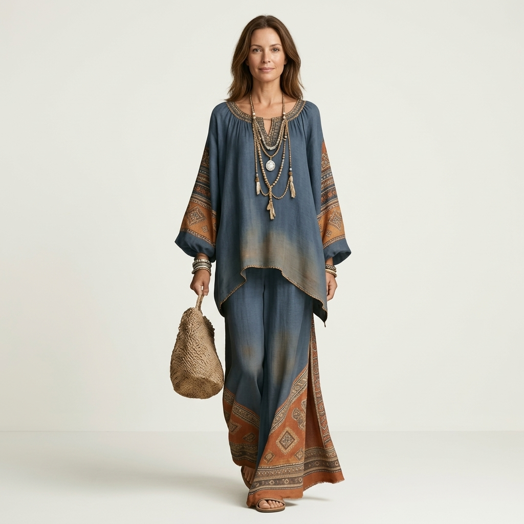 Josephine | Printed Kaftan Top & Wide-Leg Pants Set - Image 15
