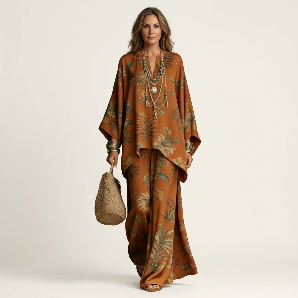 Josephine | Printed Kaftan Top & Wide-Leg Pants Set - Image 9
