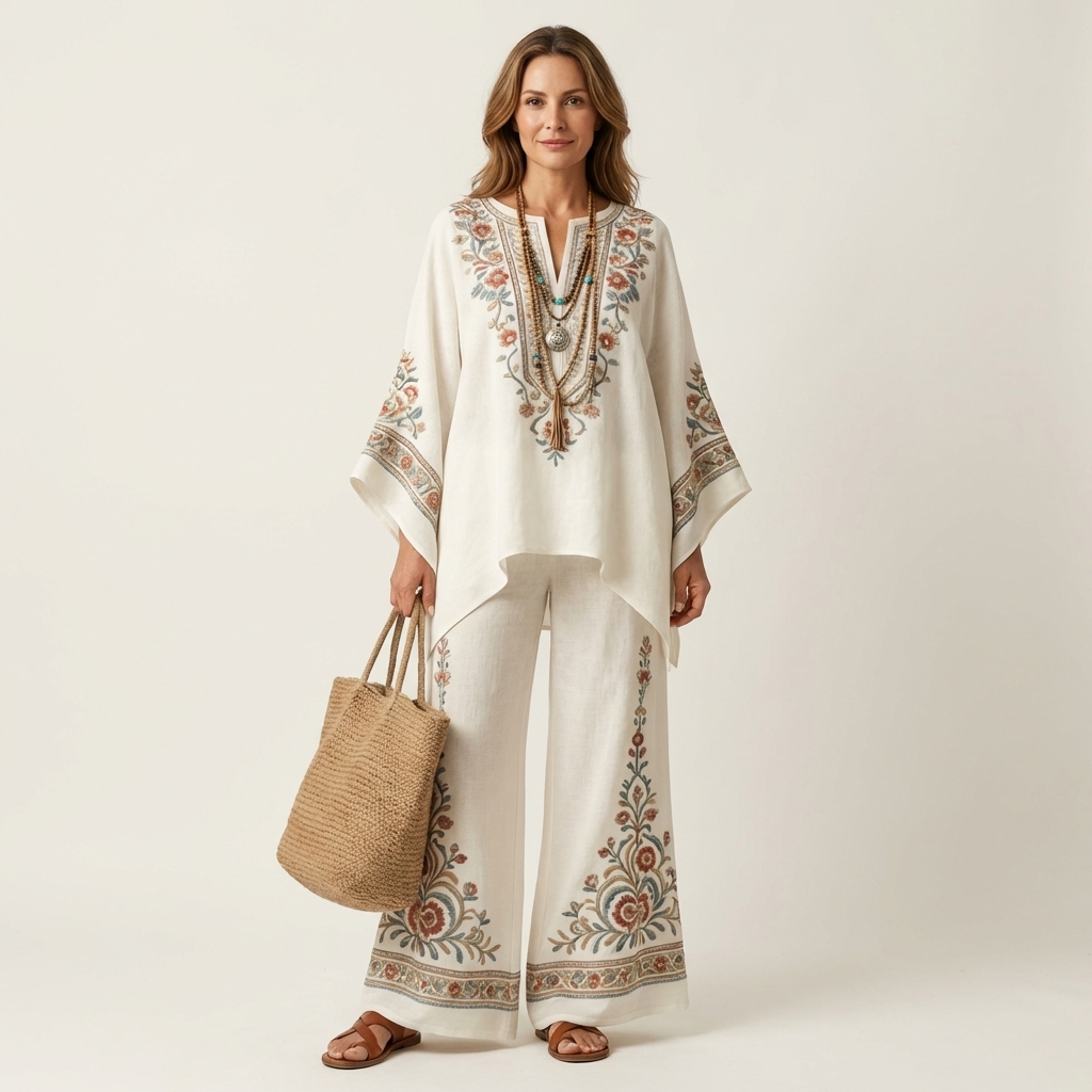 Josephine | Printed Kaftan Top & Wide-Leg Pants Set - Image 5
