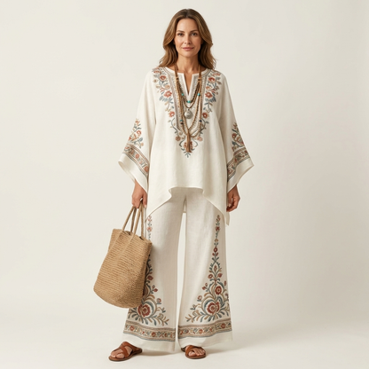 Josephine | Printed Kaftan Top & Wide-Leg Pants Set - Image 5