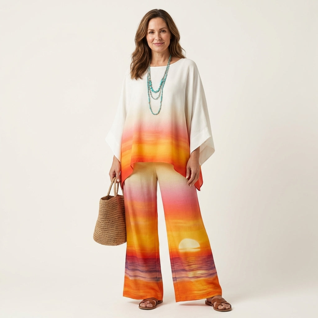 Josephine | Printed Kaftan Top & Wide-Leg Pants Set - Image 3