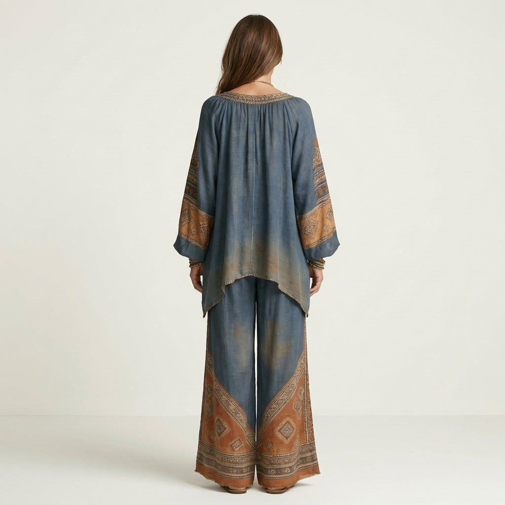 Josephine | Printed Kaftan Top & Wide-Leg Pants Set - Image 16