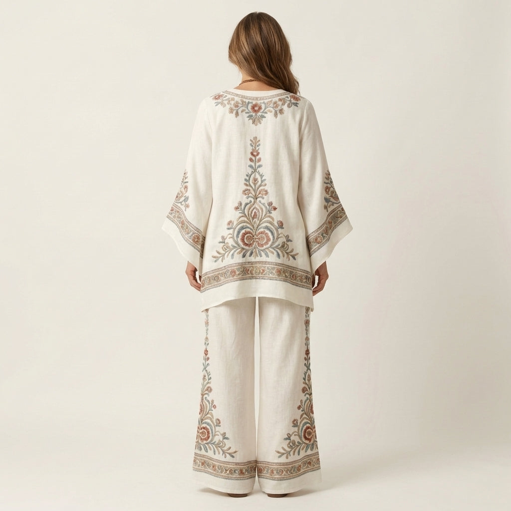Josephine | Printed Kaftan Top & Wide-Leg Pants Set - Image 6